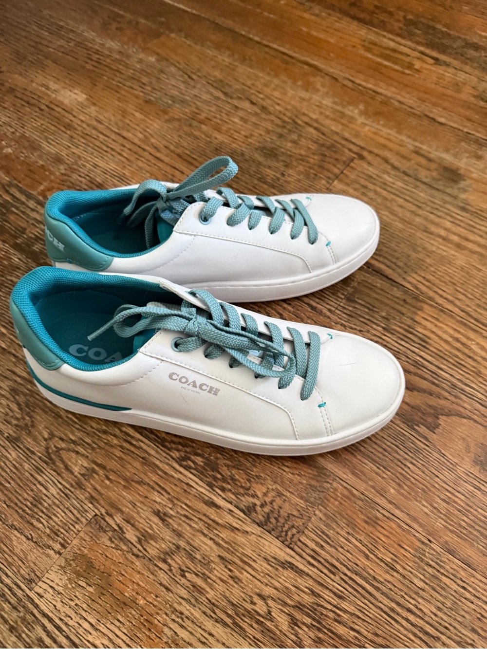 Coach White Sneakers with Teal Accents - Picture 2 of 3